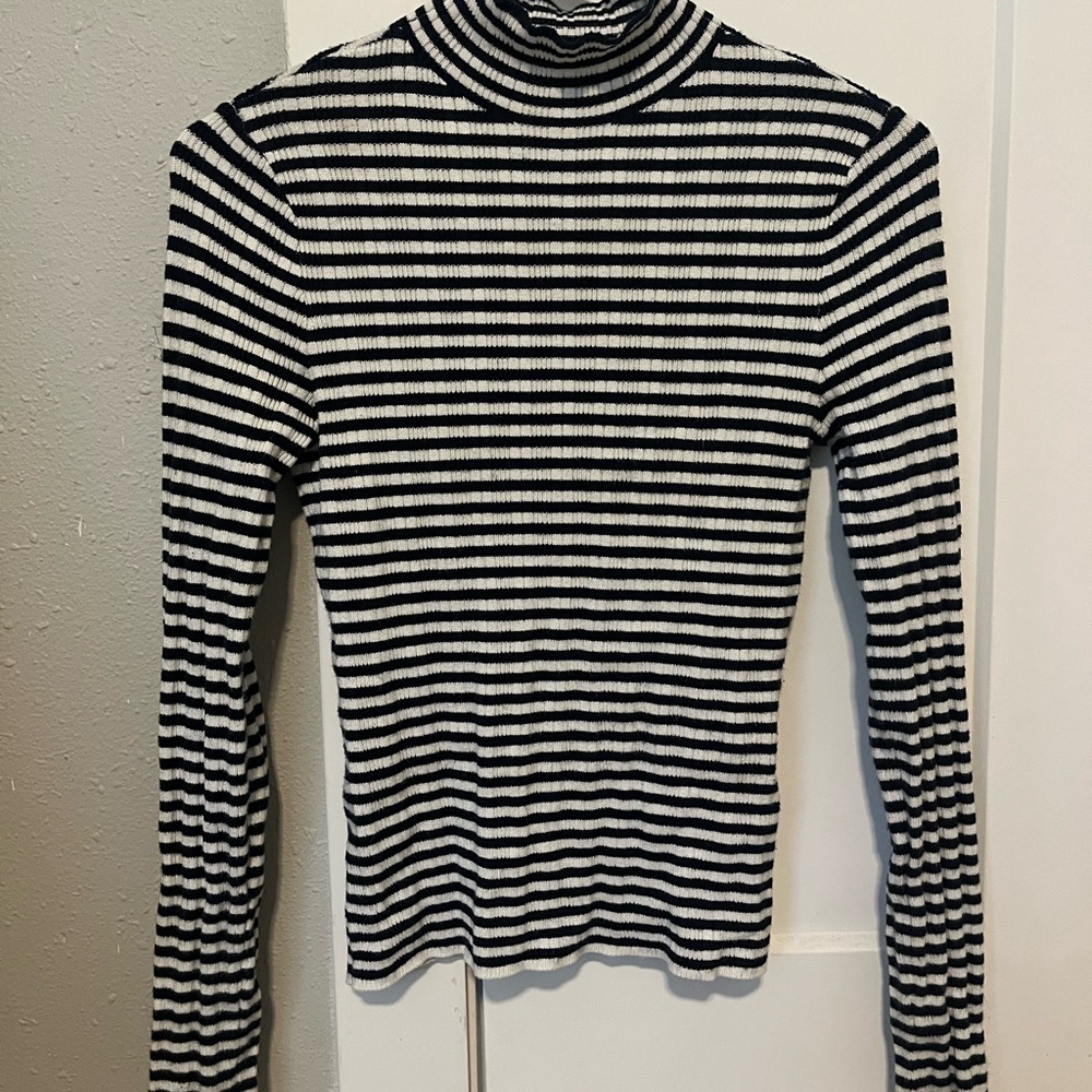 Women’s Abercrombie Navy Blue Stripe Mock Neck Sweater XS